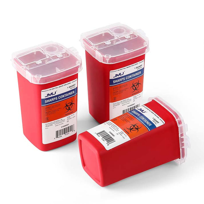JMU Dental Sharps Container 1 Quart Translucent Red with Dual Lid 1/Pk