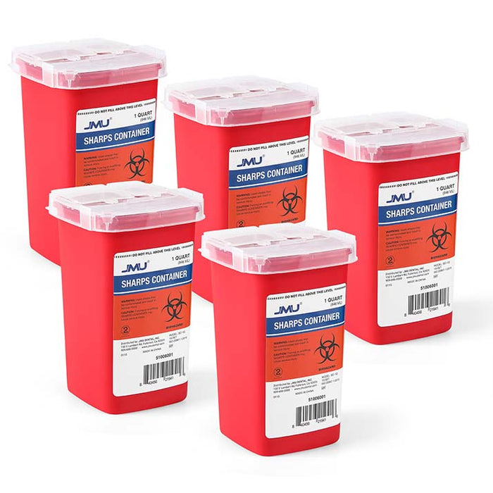 JMU Dental Sharps Container 1 Quart Translucent Red with Dual Lid 1/Pk