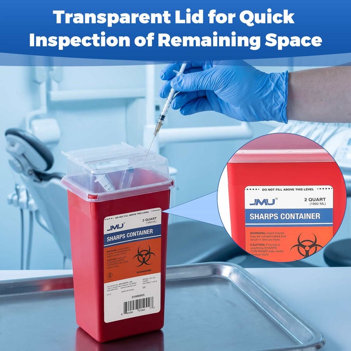 2 Quart Sharps Container with Clear Dual Lid for Easy Fill Level Inspection - JMU Dental