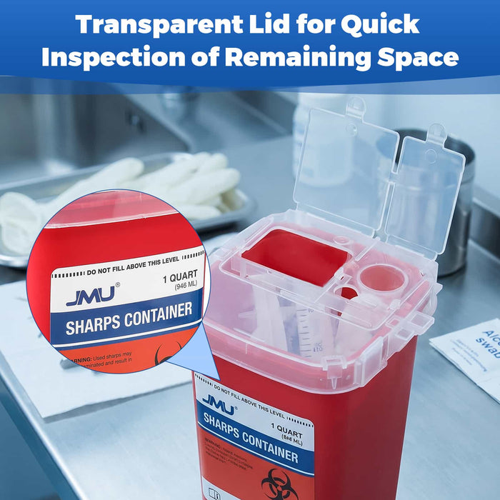 1 Quart Sharps Container with Clear Dual Lid for Easy Fill Level Inspection - JMU Dental