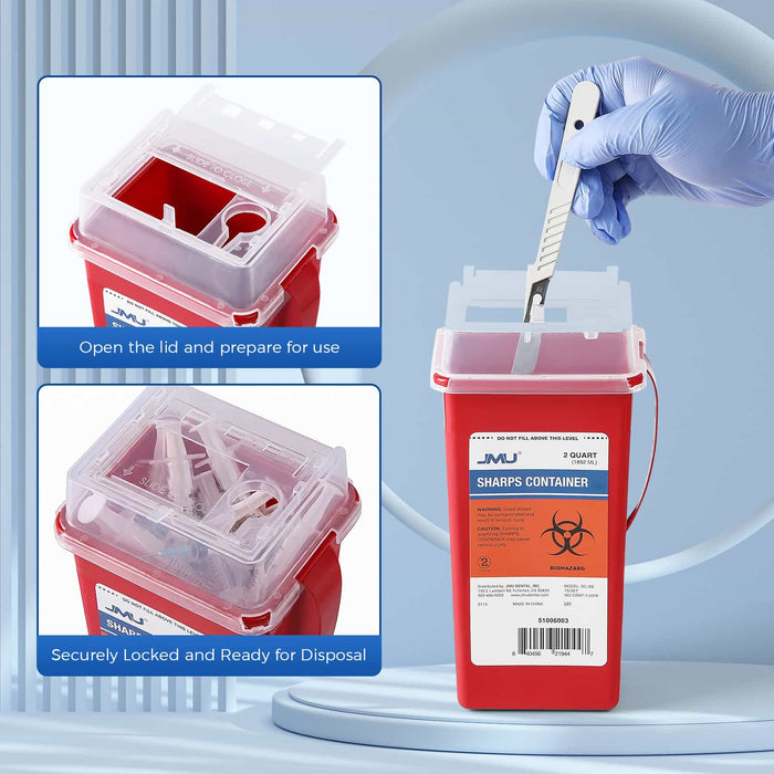 Sharps Container with open clear dual lid for needle disposal - JMU Dental