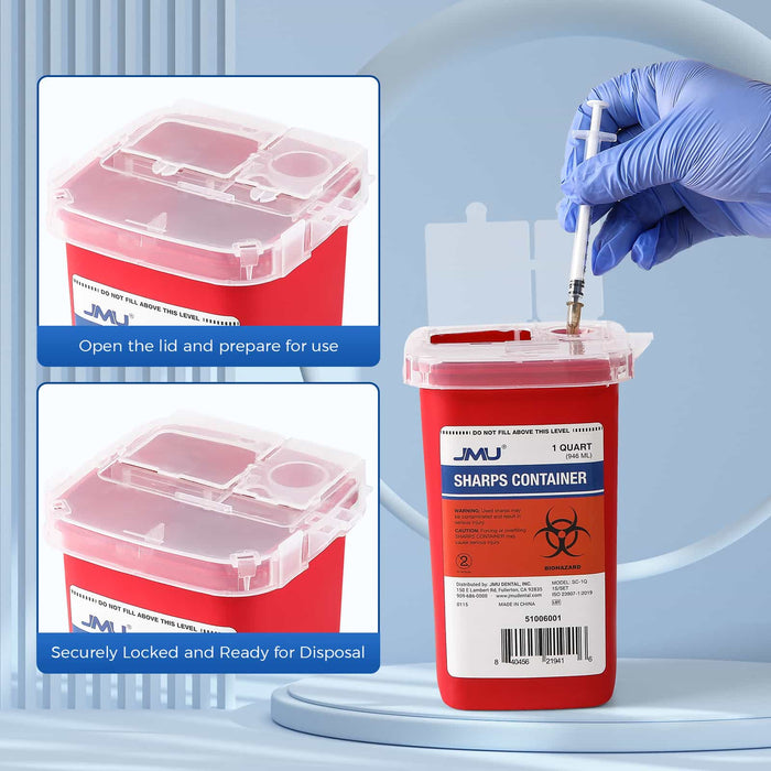 Sharps Container with open clear dual lid for needle disposal - JMU Dental