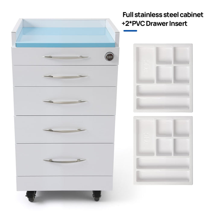 JMU Denal Full Stainless Steel Four-Drawer Cabinet with Combination Lock & Silent Casters - JMU DENTAL INC
