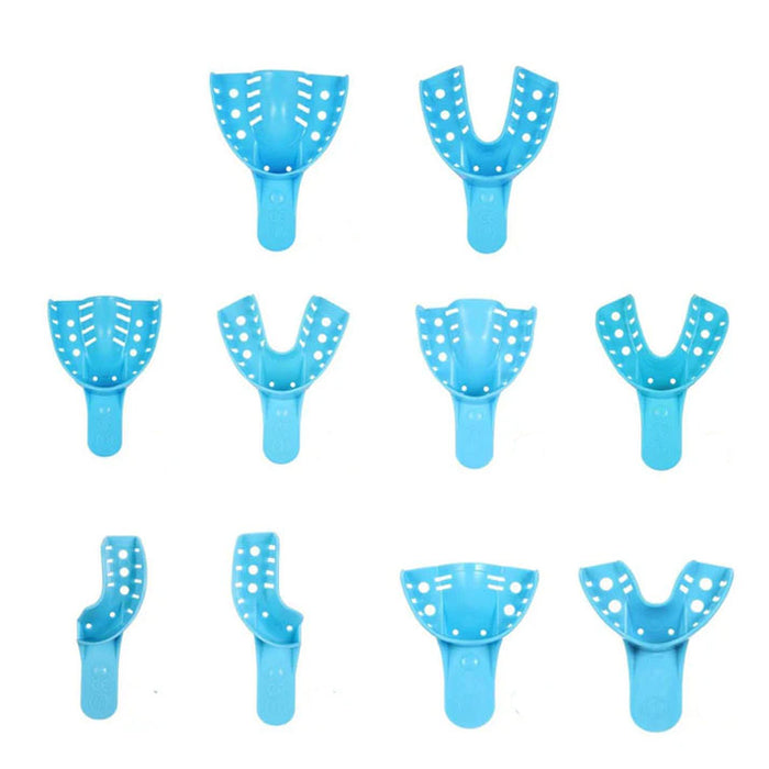 JMU Dental Disposable Dental Impression Trays Blue Perforated ABS 12Pcs/Bag