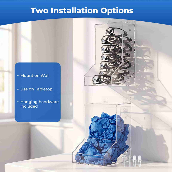 JMU Dental safety glasses dispenser for wall-mounted or tabletop installation - JMU DENTAL INC