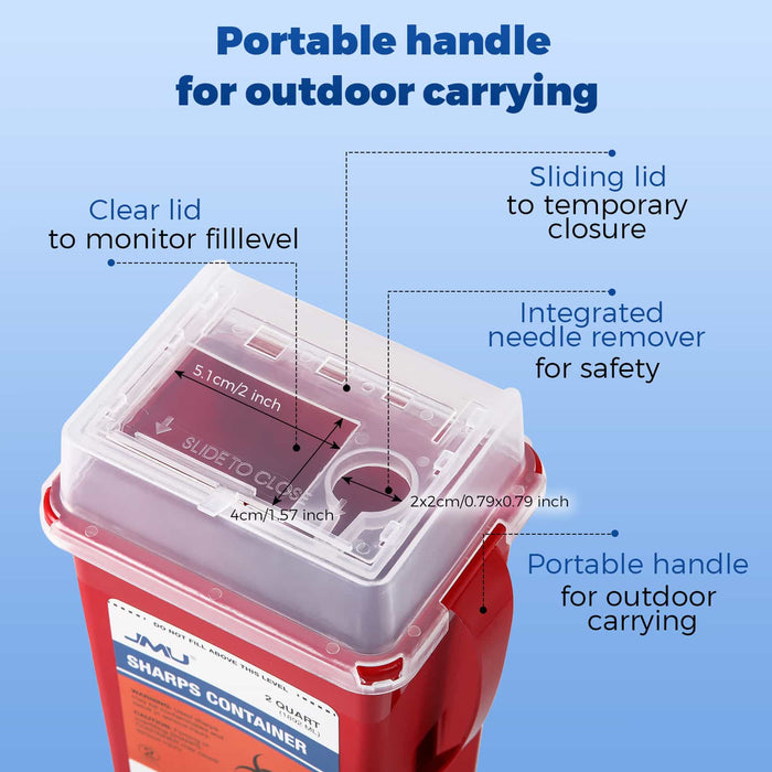 Sharps Container 2 Quart Sliding Lid Design for Safe Sharps Disposal - JMU Dental