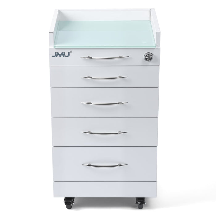 Stainless steel four-drawer cart with tempered glass countertop and silent casters - JMU DENTAL INC