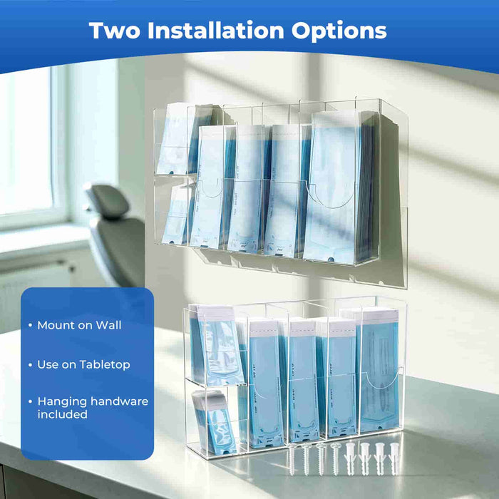 JMU Dental sterilization pouch dispenser for wall-mounted or tabletop installation - JMU DENTAL INC
