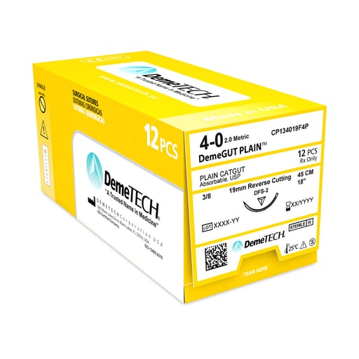 DemeTECH Plain Catgut Dental Sutures – Reverse Cutting Needle 3/8 Circle 19mm 12/Box - JMU DENTAL INC