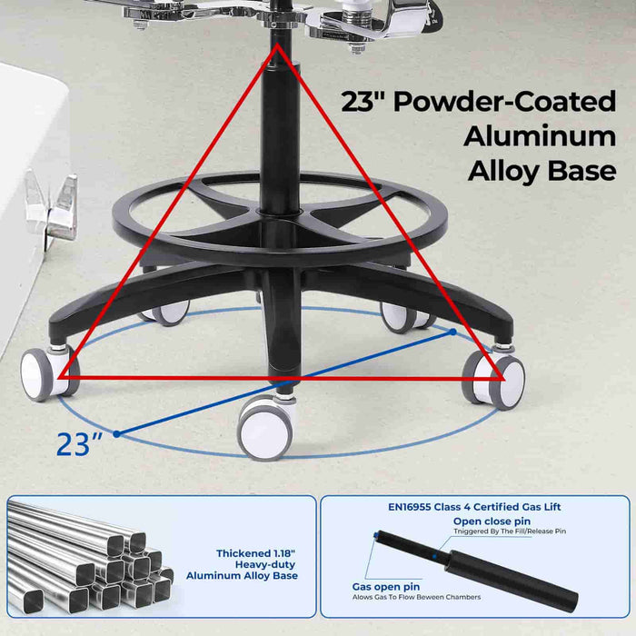 Powder-coated aluminum alloy base for dental saddle stool - JMU DENTAL INC