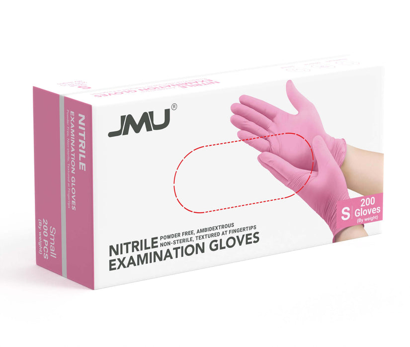 JMU Disposable Nitrile Exam Gloves Pink Powder Free 4 Mil XS/S/M/L/XL 200Pcs/Box - JMU DENTAL INC
