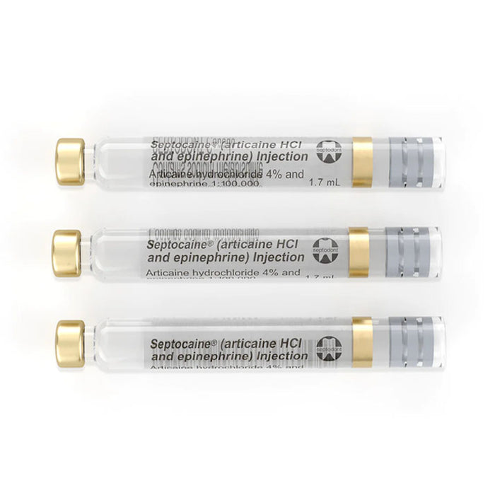 Septocaine Articaine HCL 4% with Epinephrine 1:100,000 Cartridges 50/Box 1.7 mL - JMU Dental