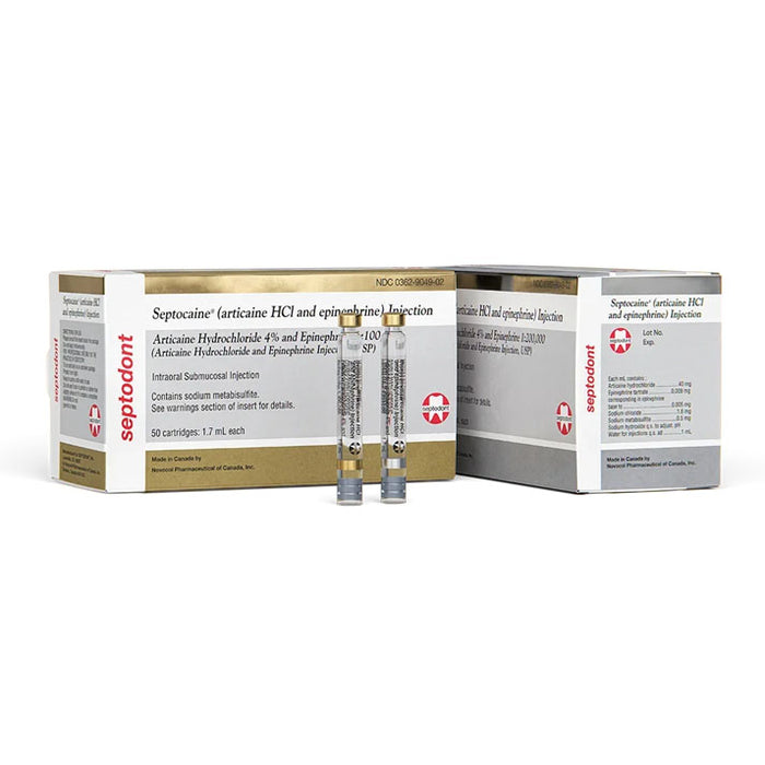 Septocaine Articaine HCL 4% with Epinephrine 1:100,000 Cartridges 50/Box 1.7 mL - JMU Dental