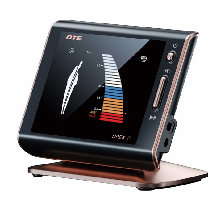 Side view of Woodpecker DTE DPEX V endo motor showing connection ports and design details - JMU DENTAL INC