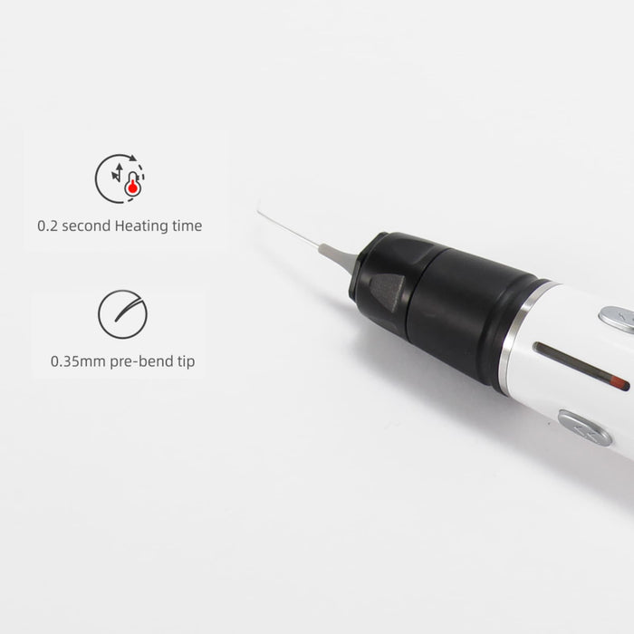 Woodpecker Endo Fi-E cordless gutta percha obturation system featuring 0.2 second fast heating time and 0.35mm pre-bend tip for precise root canal treatment - JMU DENTAL INC